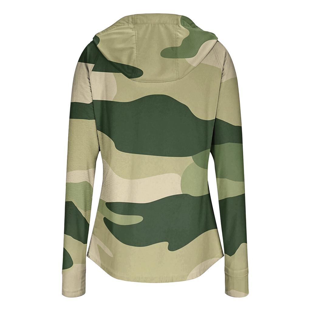 Womens Zip Up Hoodie Lightweight Long Sleeve Camouflage Print Sun Protection Jacket with Hood and Pockets for Outdoor Activities