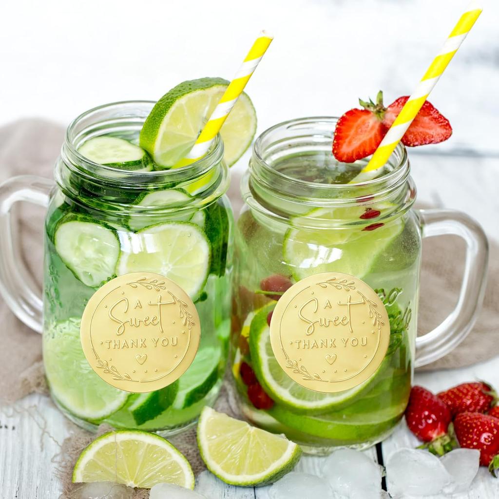 180Pcs Gold Foil Sweet Thank You Stickers, Embossed Round Gold Matte Labels Personalized Embossed Thanks Seal Sticker Metallic Label Wedding Thank