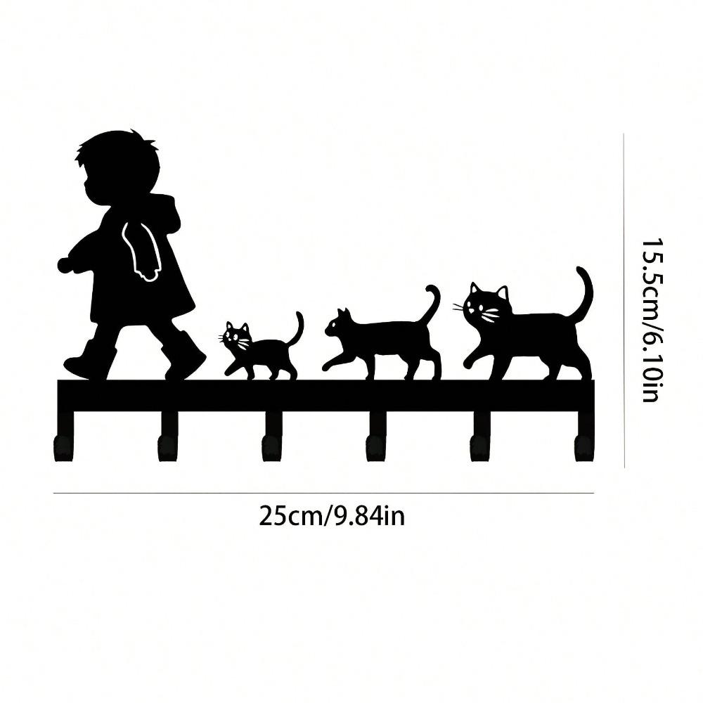 Cute Cat Key Holder Black Metal Wall Mount Home Decor