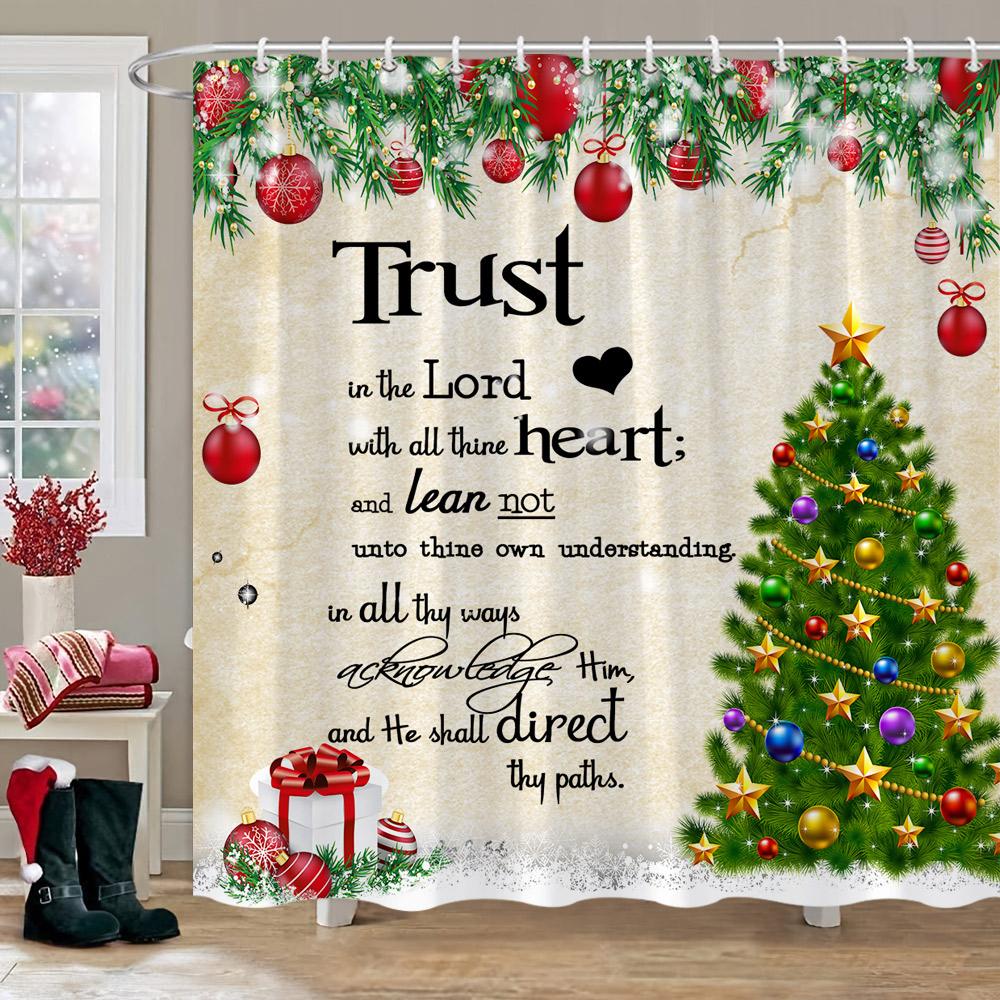 Winter Christmas Shower Curtain Red Truck Snowman Reindeer Snowy Farmhouse Bath Curtain Washable Polyester Fabric Bathroom Decor