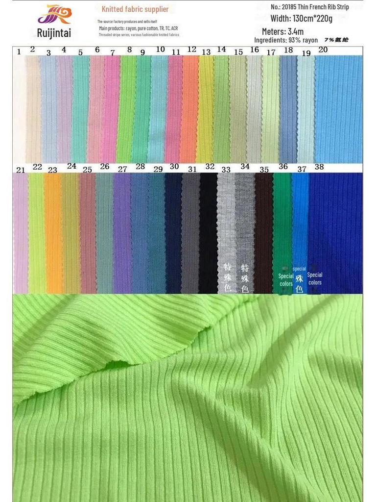 French Ribbed Rayon Spandex Elastic Knit Fabric, Available In 180g/220g/250g/300g