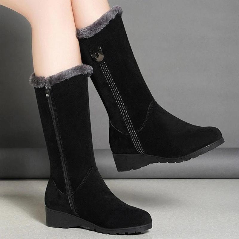 Fashion Women's Platform Shoes Side Zipper Women's Snow Boots Winter Round Toe Plush Fleece for Warmth Solid High Tube Flat Snow Boots
