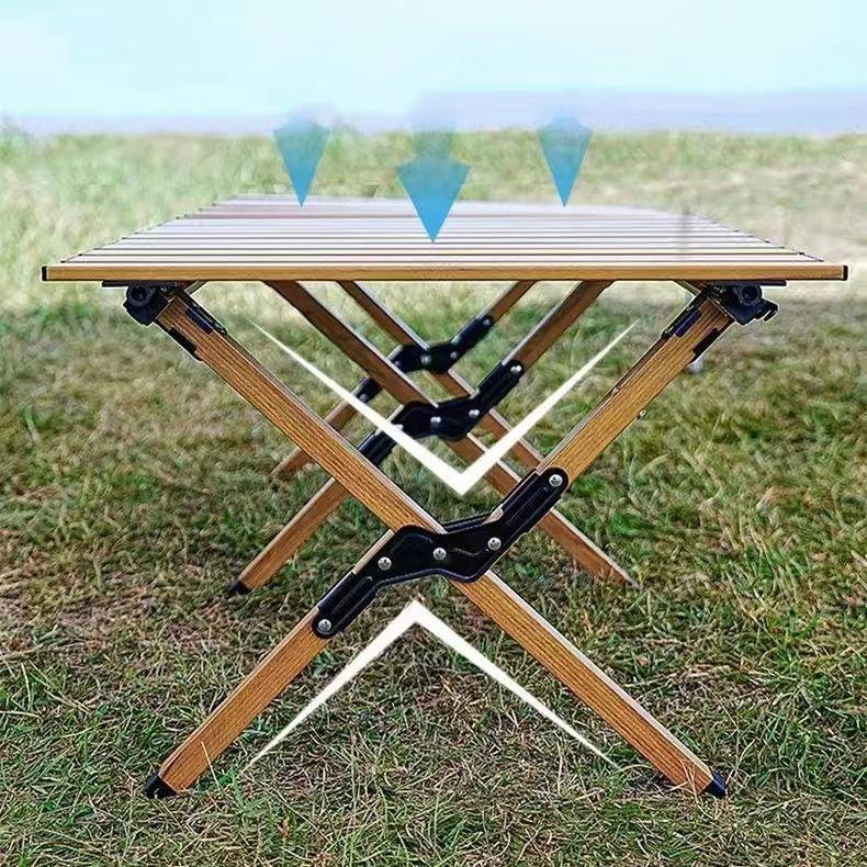 Portable Folding Roll-Up Camping Table - Easy Storage, Carbon Steel BBQ Stand.