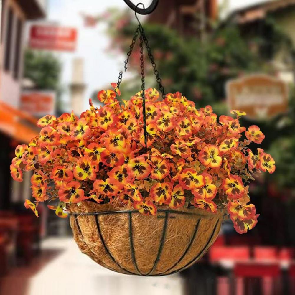 High-quality Artificial Flowers Uv Resistant Artificial Pansy Flowers with Eucalyptus Leaves for Home Garden Decor