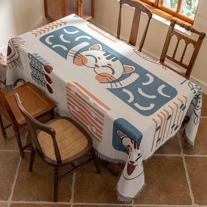 Table Cloth Rectangle Table, Heavy Duty Cotton Linen Tablecloths Farmhouse Tablecloth, Soft and Wrinkle Free Table Cover with Tassels