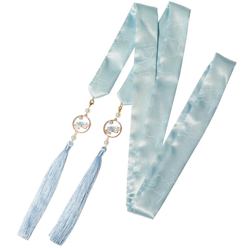 Ancient Ribbon Hanfu Hair Style – Cloud Crane Jacquard With Tassels