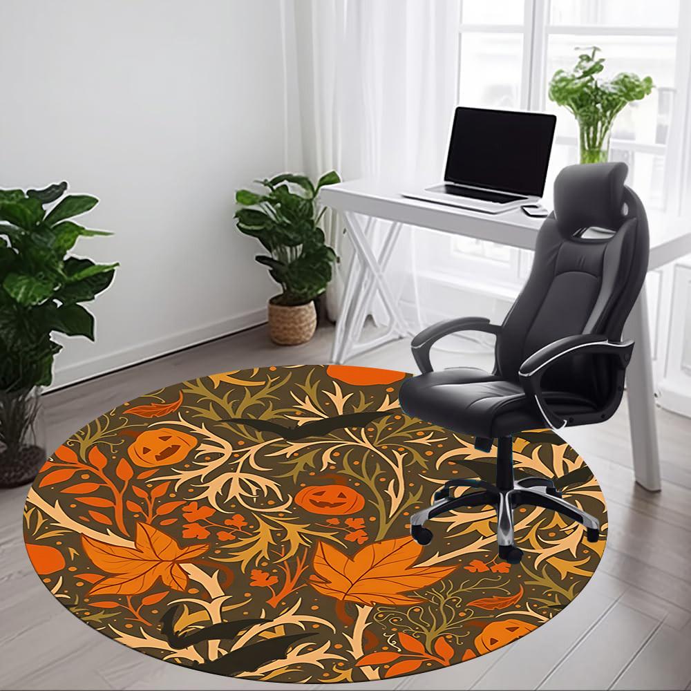 1pc Halloween Leaves Office Round Area Rug, Mat Suitable For Office, Under Office Chairs Bedroom Living Room Home Decor, Room Deco