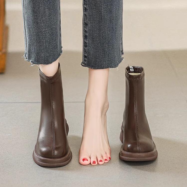 Single boots Martin boots women's 2025 new popular spring and autumn platform short boots leather boots Chelsea British style women's shoes
