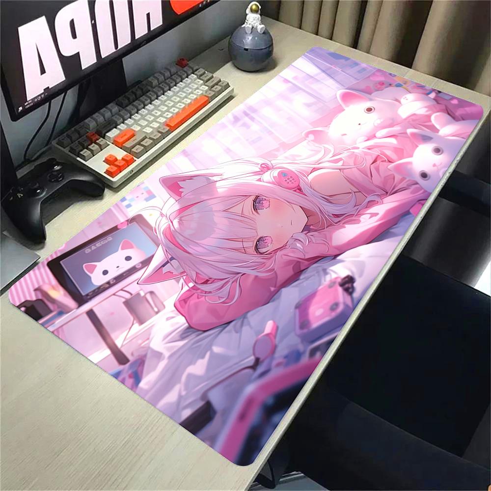 Anime Girl Mouse Pad Speed NonSlip Gaming Desk Mat Laptop Keyboard Tray Office Pc ESports Kawaii Black Red