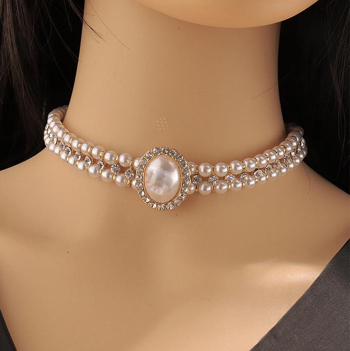 

Xiaoxiangfeng Pearl Necklace, Actress Full Diamond Double C Pendant, Clavicle Neck Chain, Big Brand Tide Card Neck Chain