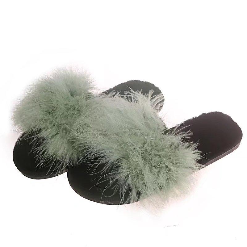 

Fashion New Summer Fur Slippers Women Fashion Indoor Furry Fur Slides Women Plush Flat Shoes Casual Fluffy Slippers House Slides Women 36-37 зелёный