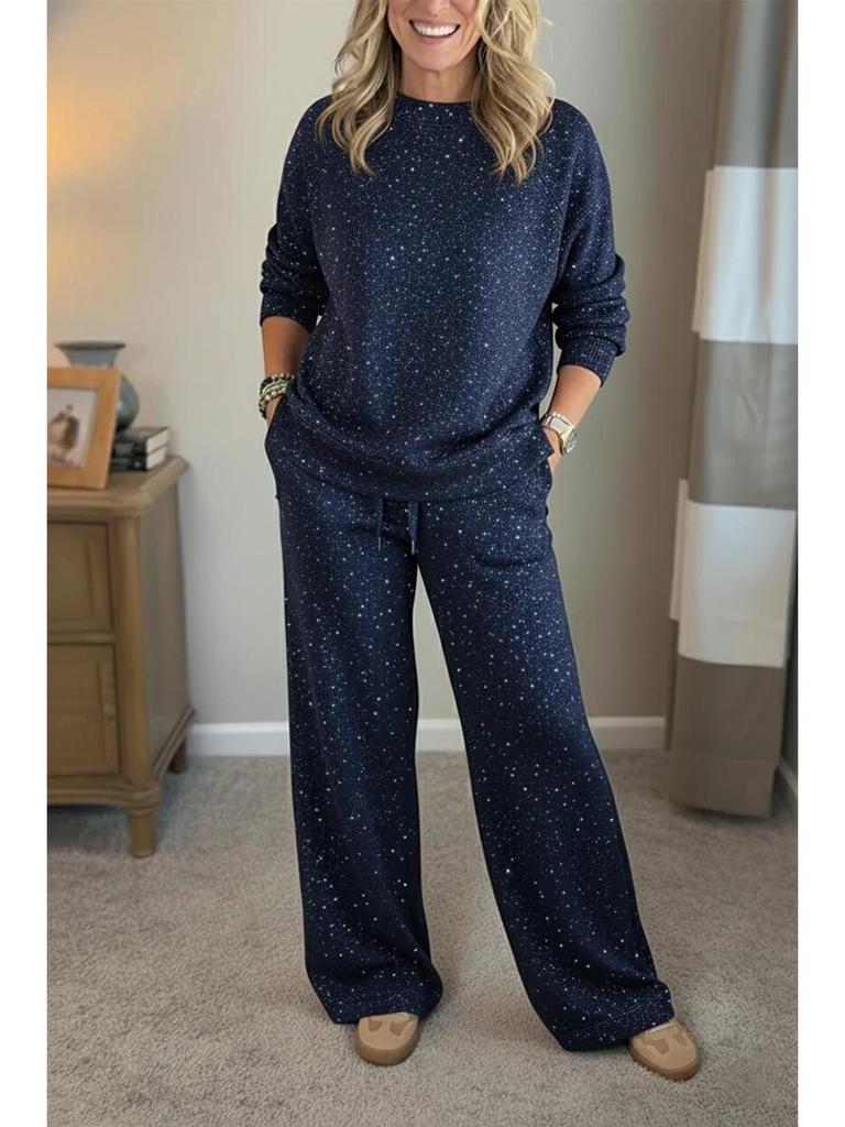 Women's Autumn/Winter Christmas Set: Long-Sleeve Round Neck Top & Drawstring Casual Pants