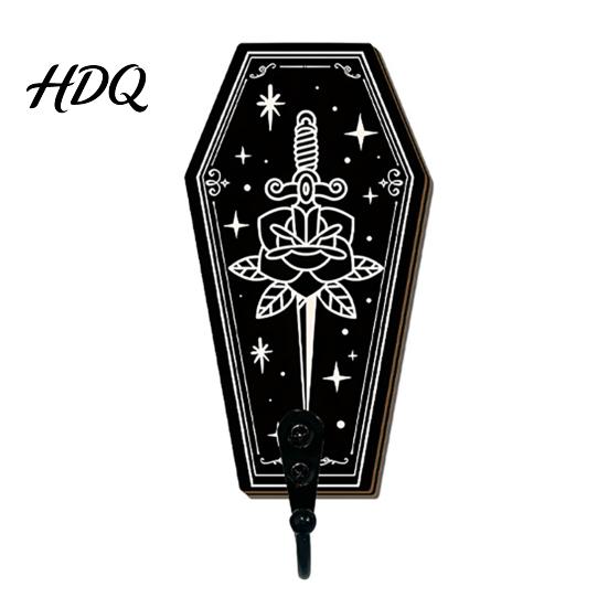 Gotischer Stil Wandaufbewahrung Halloween Holz Haken mit Mond Stern Skelett Mustern Dekorativer Retro Schlüsselhalter für Künstlerisches Holz Eingangsbereich Flur