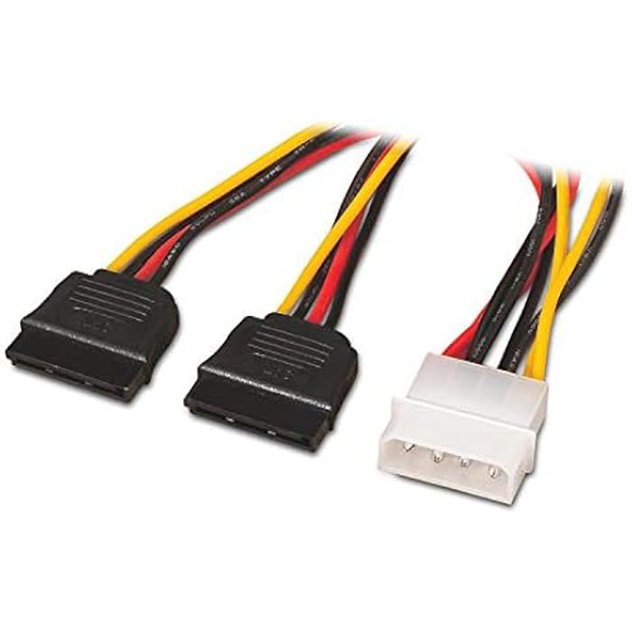 Câble d'alimentation sata - aisens - a131-0161 - molex 4 broches mâle vers 2 sata femelles - 20 cm - noir