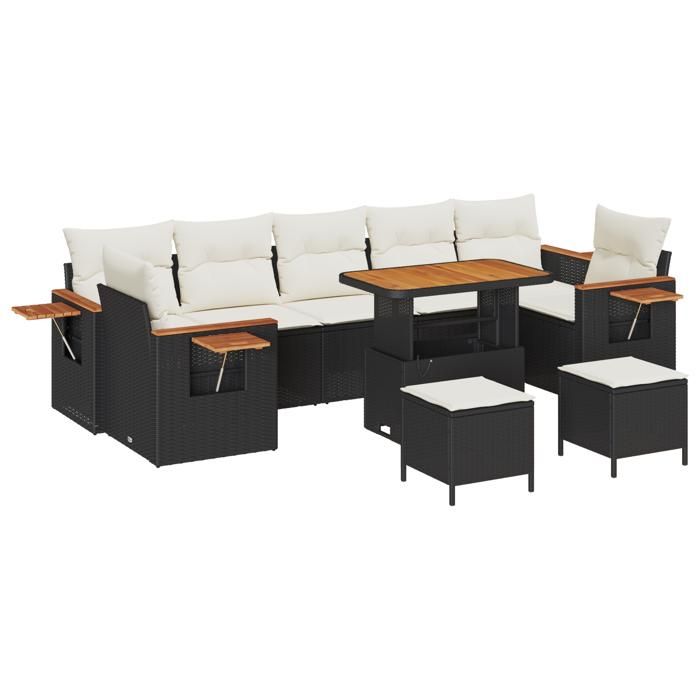 Ensemble de canapé de jardin 10 pièces avec coussins noir et rotin synthétique, Ensemble de salle à manger de jardin 3 3363160