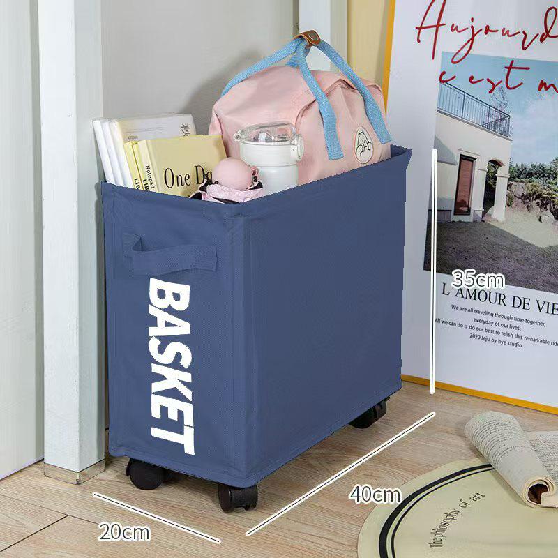 Foldable Oxford Cloth Storage Basket with Wheels - Yoga Mat & Laundry Holder for Bedroom Crevices
