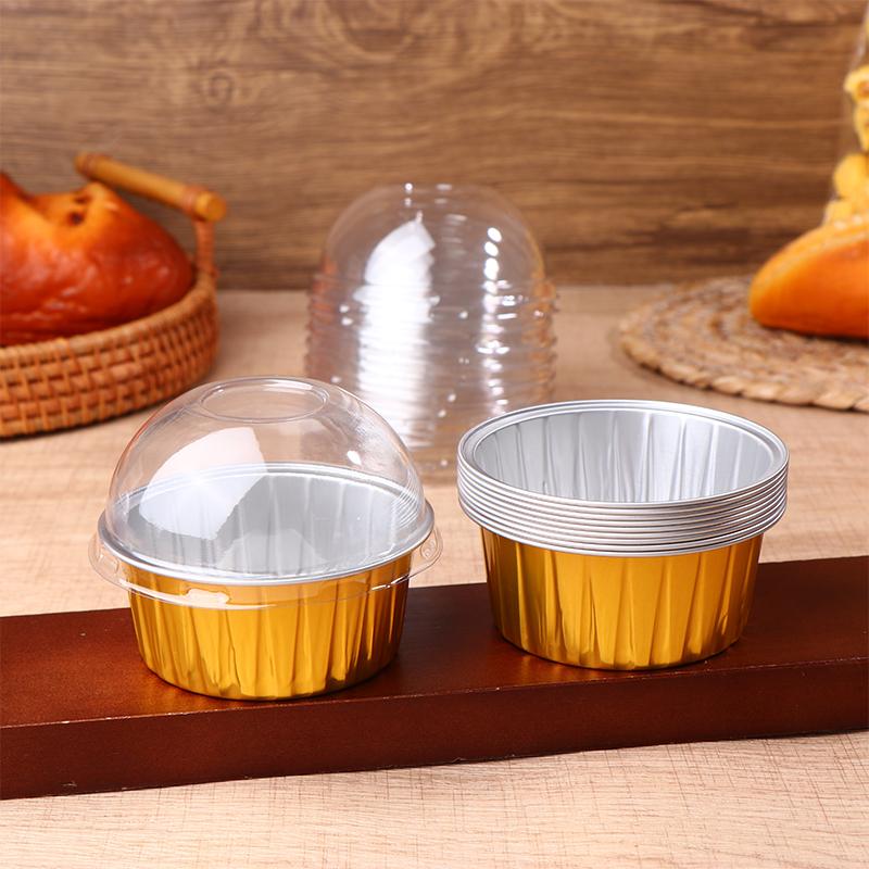 10Pcs 125Ml Ramekins With Dome Lids Aluminum Foil Baking Cups Cupcake Muffin Liners Pudding Dessert Cups For Wedding Birthday