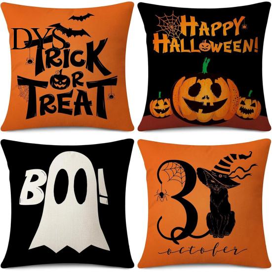 Ghost Print Throw Pillow Covers Halloween Cushion Cover, Retro Pumpkin Case, 18x18 Party Room Decor Inch Washable Cover for Sofa Couch Bed Breathable