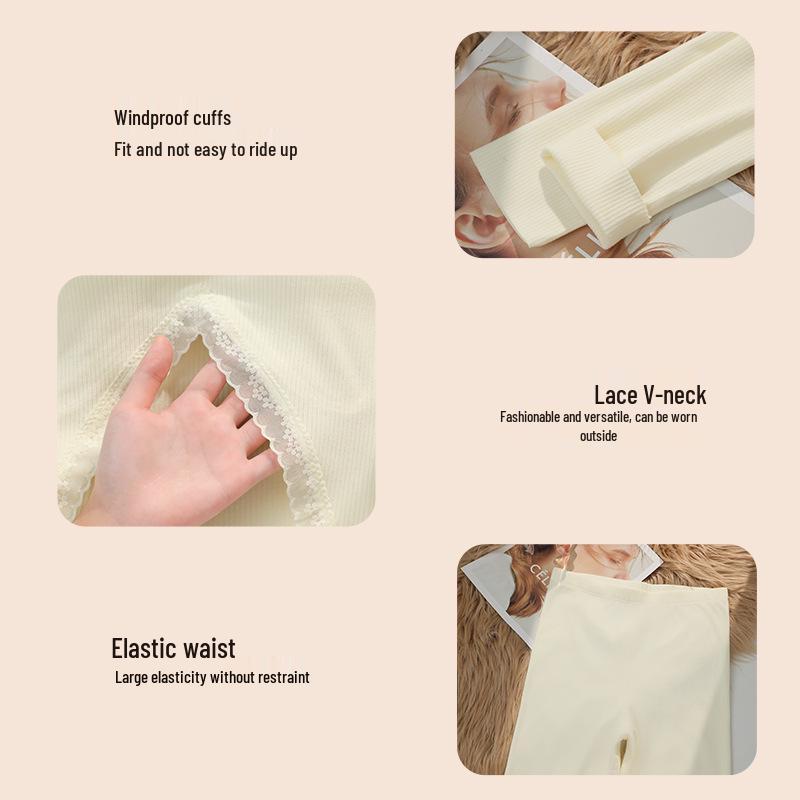 Women's Thermal Underwear Set with Padded Top, Fleece-Lined for Fall/Winter, Wool-Silk Blend