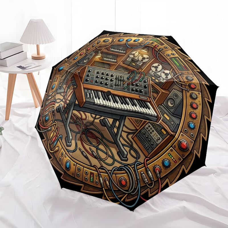 Synthwave Retro Music Room Pattern Umbrella, Portable and Foldable Design, 8 Ribs, a Casual Accessory for Halloween, Christmas, and Birthday Gifts.