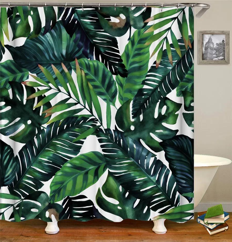 3D Badezimmervorhänge Tropische Grüne Blätter Pflanzen Monstera Druck Duschvorhang Heimdekoration Wasserdichter Stoff Badewannenvorhang