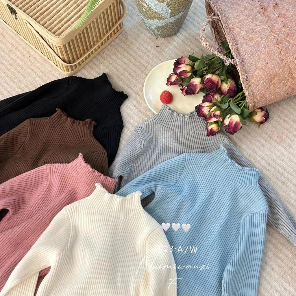 2025 Autumn/Winter Plus Velvet Baby Solid Color Turtleneck Knit Sweater