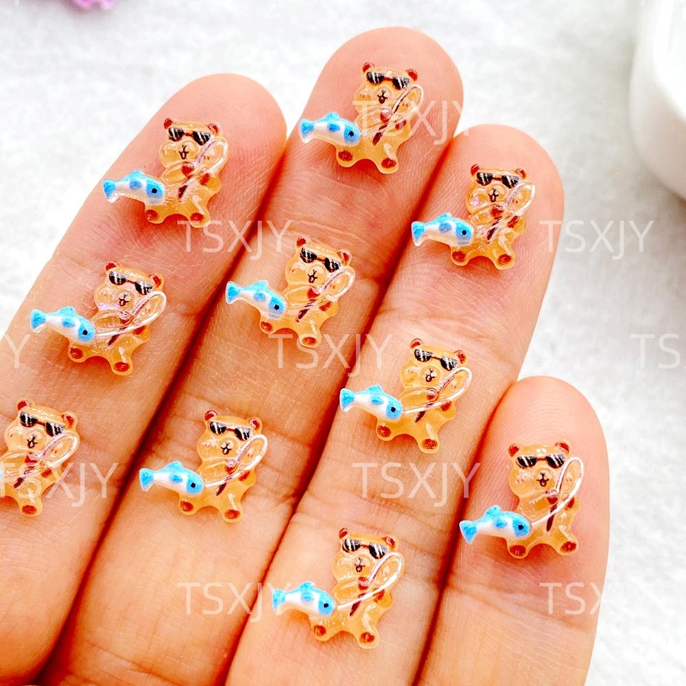

50Pcs Resin 3D Mini Cartoon Summer Beach Coffee Bear Flatback Figurines Scrapbook Wedding Applique Nail Art Decor Crafts