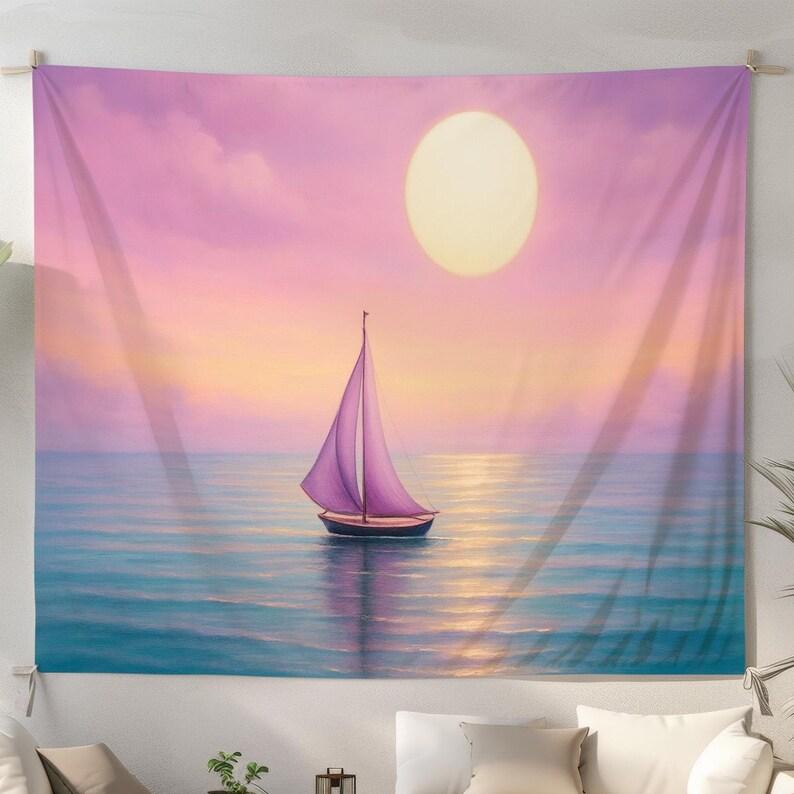 Sunset sailboat ocean coast scenery tapestry 75x100 чёрный