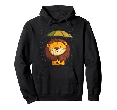 Lustiger Löwengesicht unter Regenschirm Kostüm Hoodie für Erwachsene und Kinder