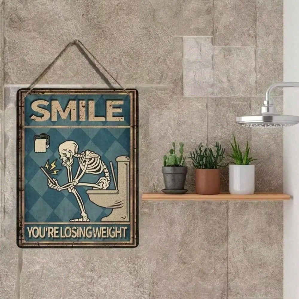 Vintage Metal Wall Sign Skeleton With Glasses Halloween Decor Gift