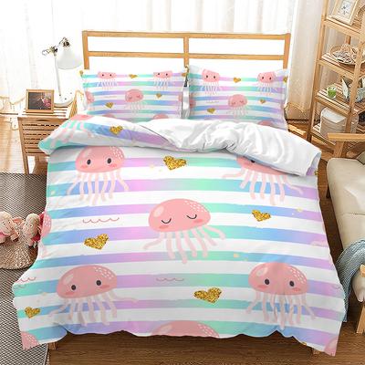 Hayvan Temalı Nevresim Takımı Denizanası Denizkızı Karikatür Desenli Kawaii Yatak Takımı King Twin Tam Boy Polyester Yorgan Kılıfı
