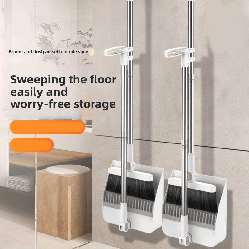 Plastic Cleaning Broom And Dustpan Set With Durable Nonstick Head For Household And Commercial