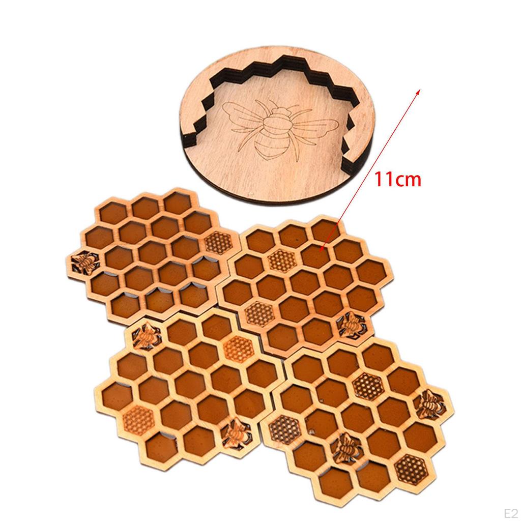 4x Bee Honeycomb Coasters Cup Pads Cold Drinks Beverage Mugs Drink Mats for