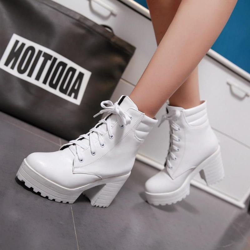 Women's Boots Ankle New High-quality Korean Version Spring and Autumn Winter Thick Heeled in White 9.5CM Square Heel Women Shoes
