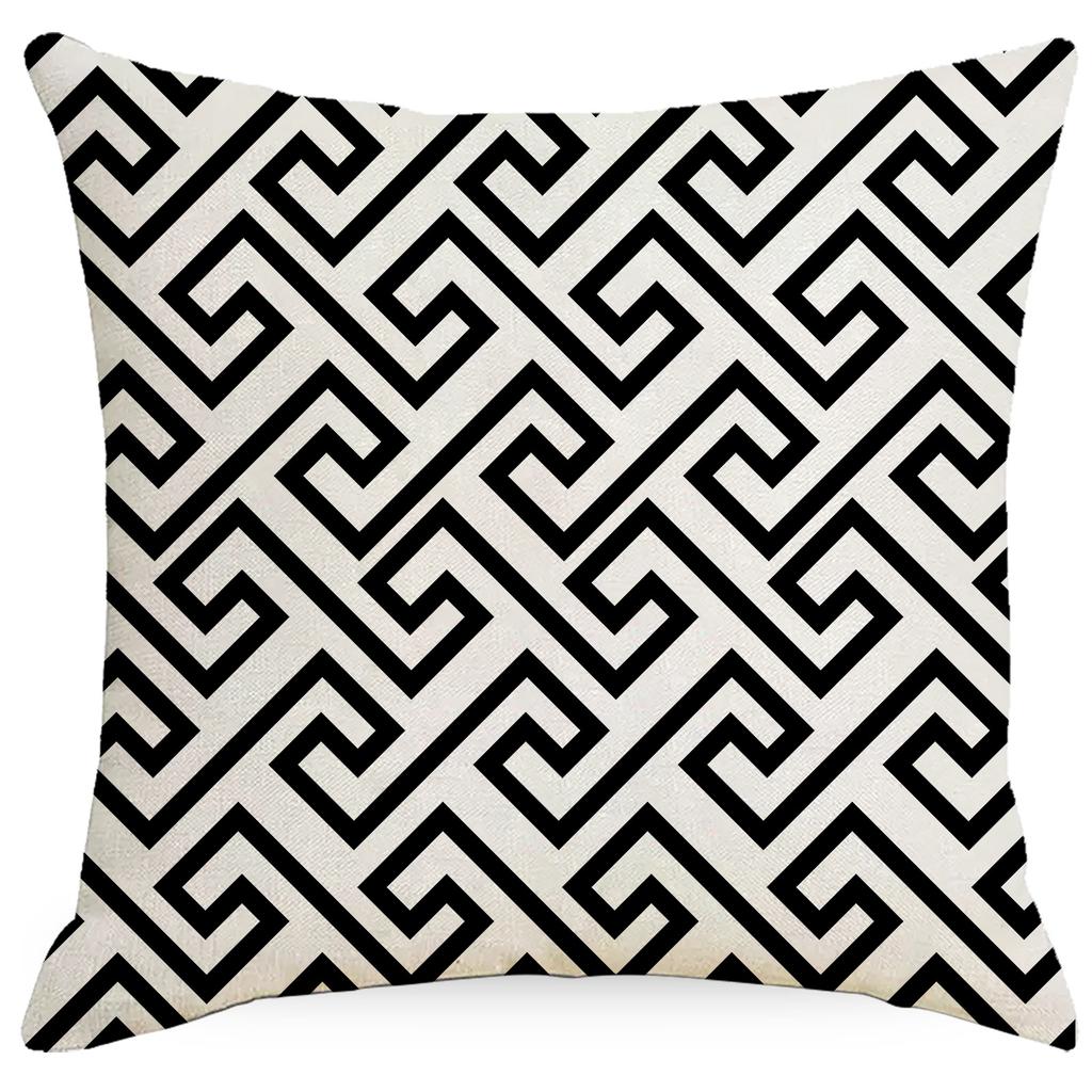 Modern Simple Black And White Pillow Living Room Sofa Bedroom Backrest Single Side Linen Abstract Striped Plaid Pillow Quality