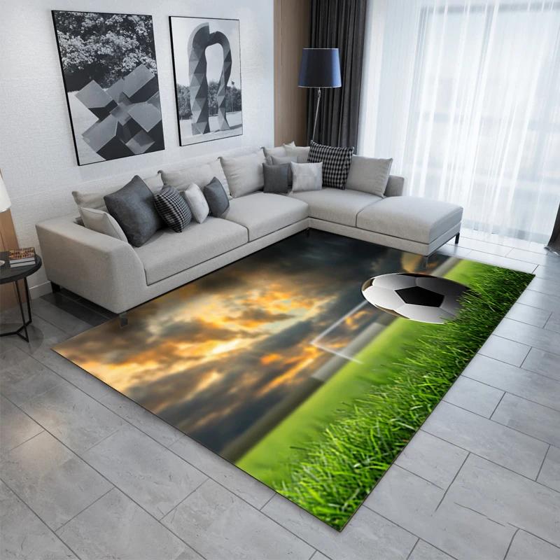 Football Carpet and Rugs Bedroom Living Room Kids 3D Soccer Field Printed Pattern Rug for Children's Play Floor Mat Decoration