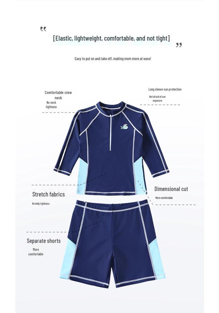 Boys' Cartoon Two-Piece Long Sleeve Swimsuit – S, M, L Sizes, Sun Protection, Quick-Dry Summer Swimwear.