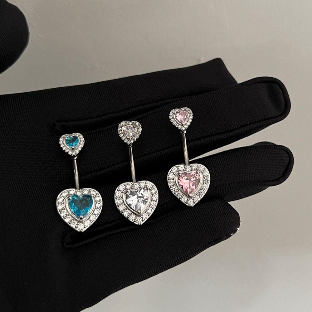 Liebe Zirkon Bauchnabelring Strass Körperpiercing Schmuck Doppelherz Bauchnabelring Mädchen