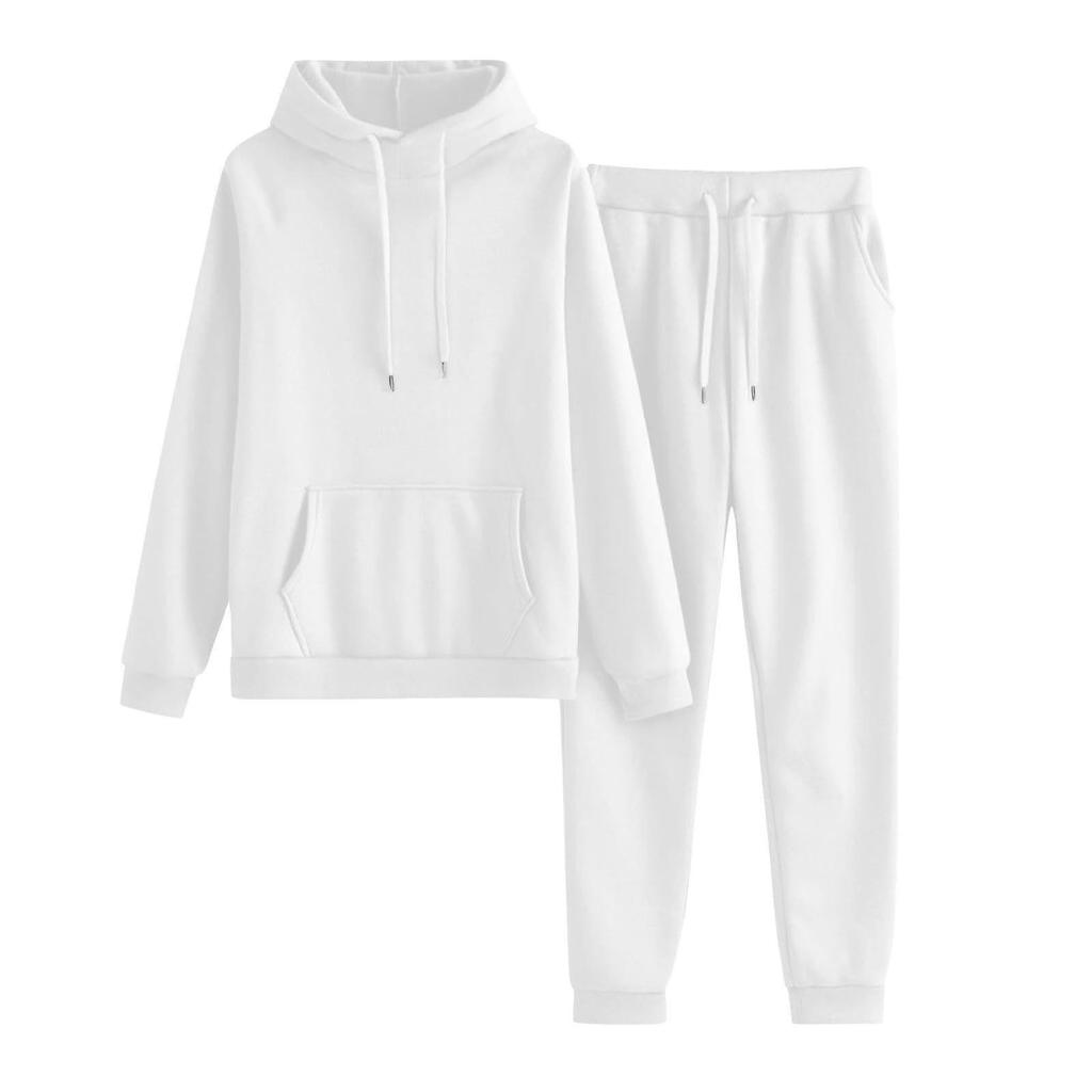 Kapuzenpullover mit hohem Kragen und Plüschfutter & Lässige Hose Set - Herbst/Winter Mode