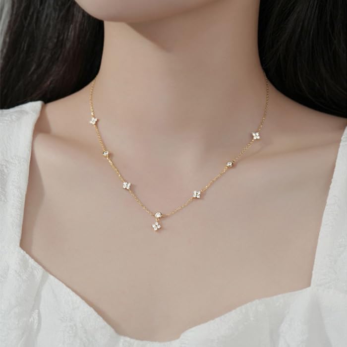 Colier cu trifoi pentru metal 925 cadou pentru platină [bijuterii gulamu] femei, popular, trifoi cu patru foi, antialergic, argint, zirconiu, femei,