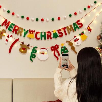 Hanging Ornaments Christmas Banner Festive Garland Felt Material Merry Christmas Decor Christmas Theme Pull Flag Design