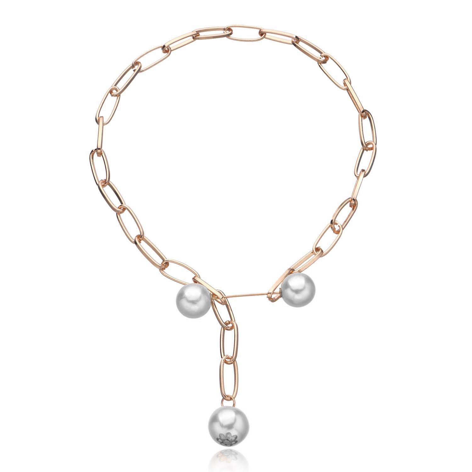 Европейский и американский, в форме замка, толстая цепь, жемчужная кольцевая пряжка, подвеска, ожерелье, женское, персонализированное, панк, преувеличенное, модное ожерелье