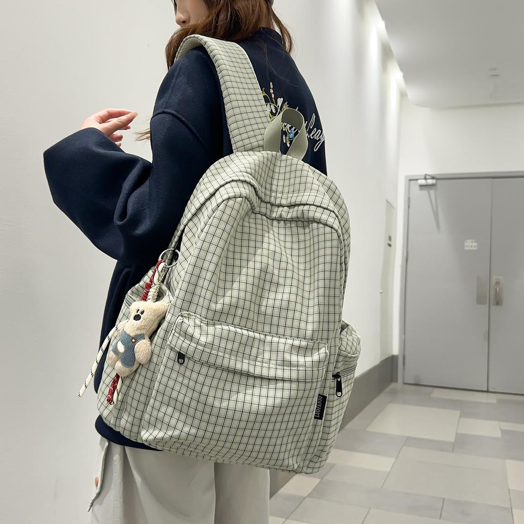 Schoolbag for Women, Korean Style INS Minimalist Plaid Backpack, Large Capacity Leisure Travel Backpack for Middle and High School Students