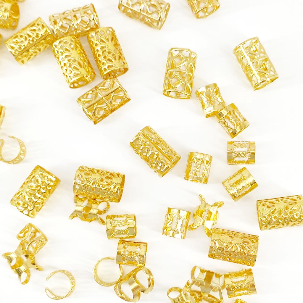 50PCS Bohemian Style Mini Dreadlock Beads Vintage Hollow Hair Rings Hair Pins Loops Hair Accessories Loc Hair Jewelry for Braids