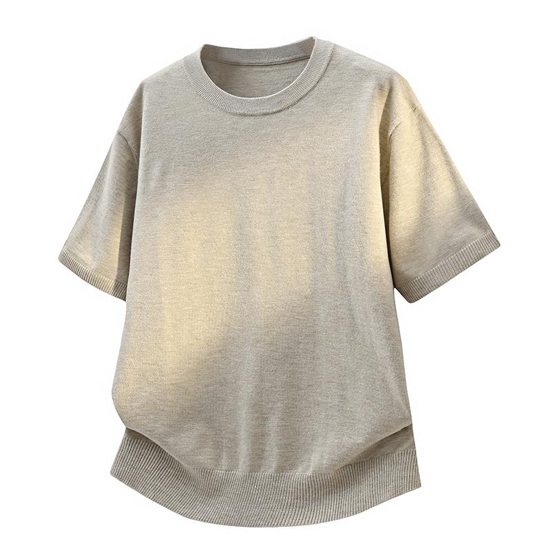 Outdoor Sports Knitted Ice Silk Sweater Short-sleeved Round Neck T-shirt 2XL абрикосовый света