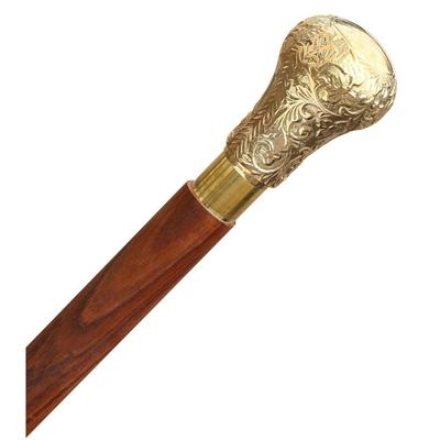 Hölzerner Gehstock - 37 Vintage Rund Braun Sheeshamholz mit Rundem Messinggriff Spazierstock für Mann und Frau