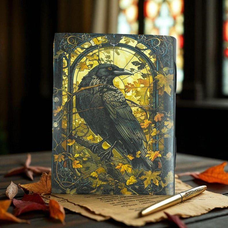 Läderanteckningsbok Gotisk Anteckningsbok The Raven Grimoire Tryck - Vintage Handgjord Skuggornas Bok Häxkonst Anteckningsbok Gåvor för Män