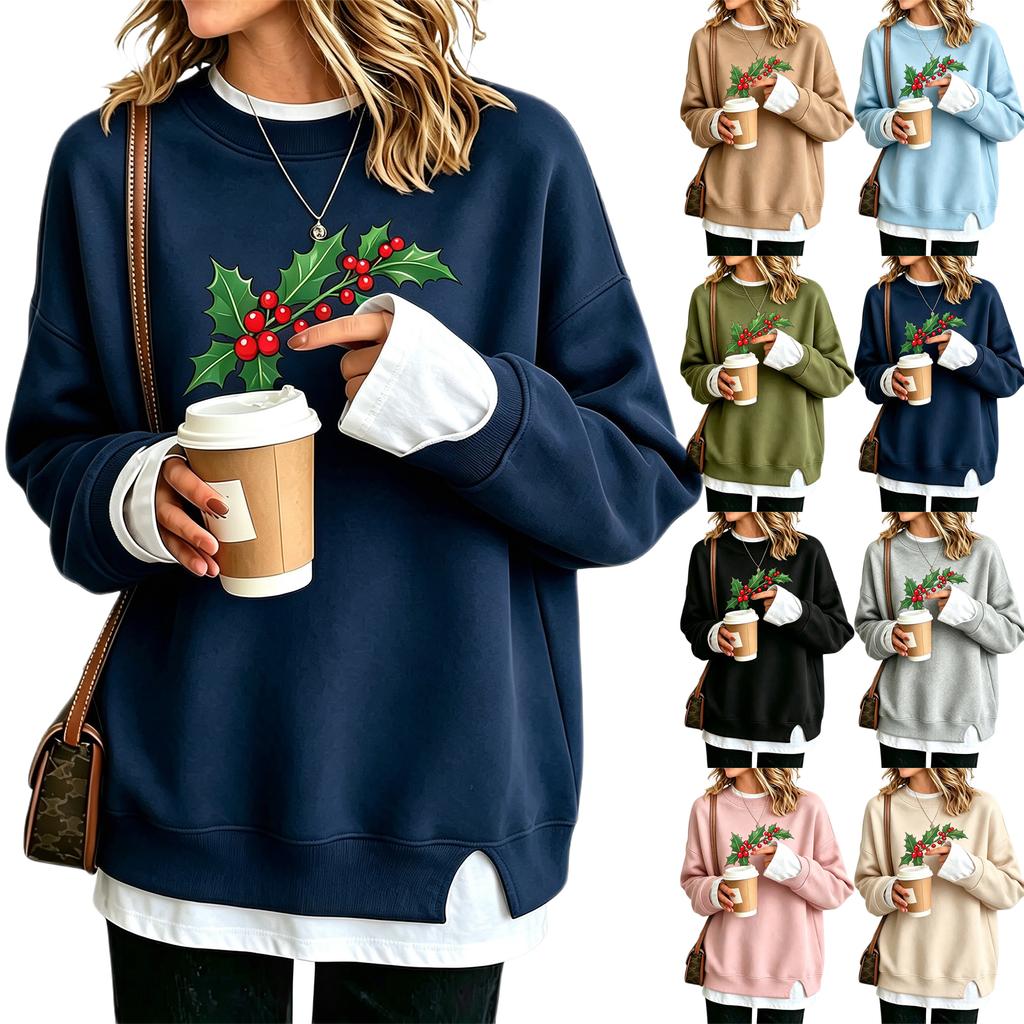 Women's Sweatshirt Christmas Print Long Sleeve Loose Fit Layering Casual Pullover