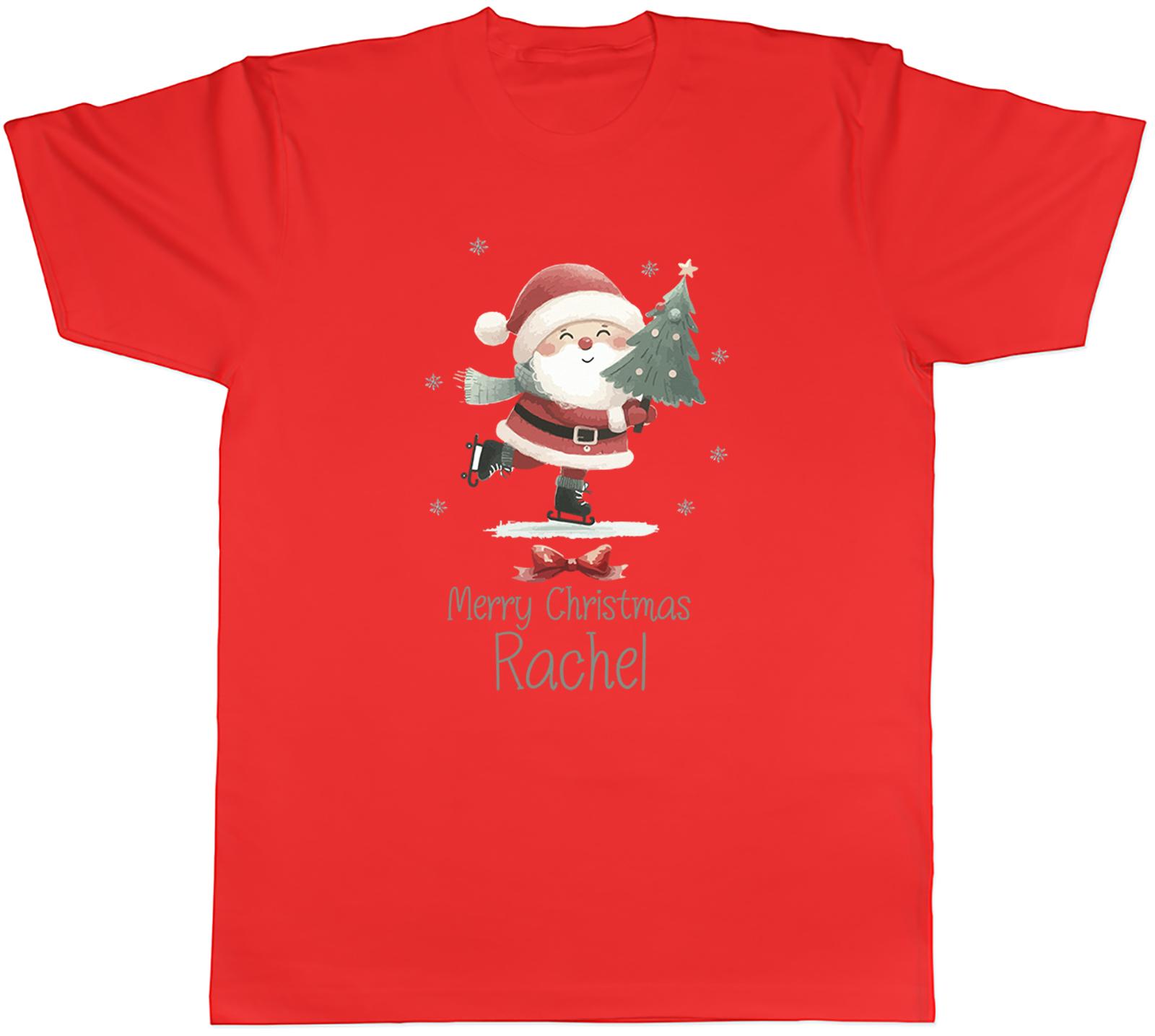 PERSONALISED MERRY CHRISTMAS NAME SKATING SANTA UnisexS TSHIRT TEE GIFT TOP S