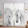 2 buc. Perdele pentru fereastră de imprimare cai albi negri pentru curse de competiție pentru sufragerie, bucătărie, dormitor pentru copii, perdea suspendată